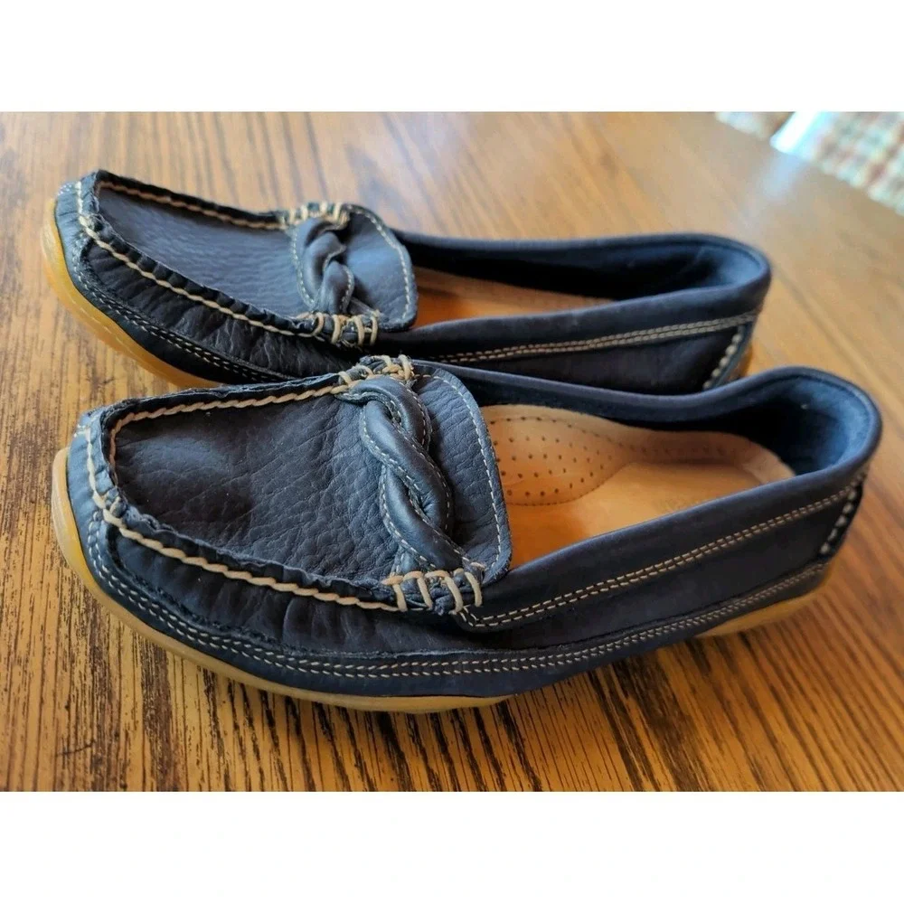 L. L. Bean Men's Blue Leather Slip on Loafer Casual Shoes OFQU2 Size 6.5 M